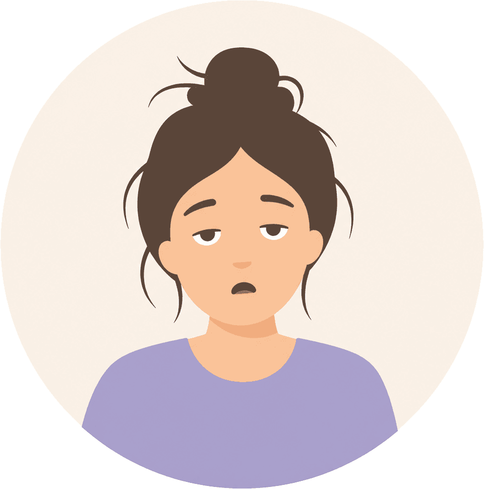 Illustration of an overwhelmed mom with a tired, dazed expression