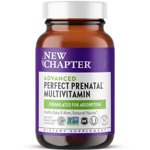 New Chapter Advanced Perfect Prenatal Vitamins, 192ct, Made with Organic, Non-GMO Ingredients for Healthy Baby & Mom - Folate (Methylfolate), Whole-Food Fermented Iron, Vitamin D3 + Ginger