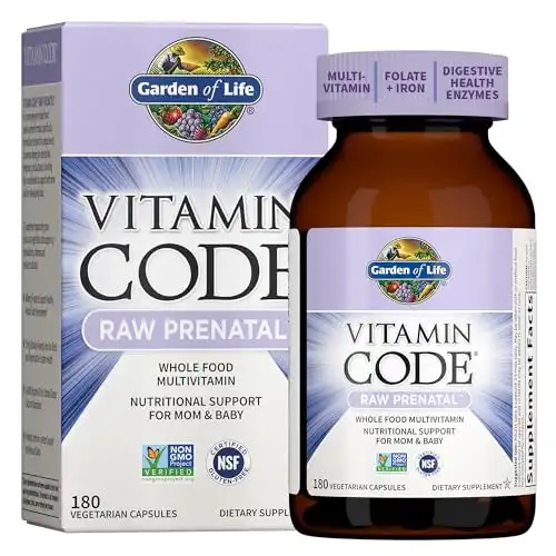 Prenatal Multivitamin for Women from Whole Foods with Biotin, Iron & Folate not Folic Acid, Probiotics for Immune Support - Vitamin Code Raw by Garden of Life - Pregnancy Must Haves - 180 capsules